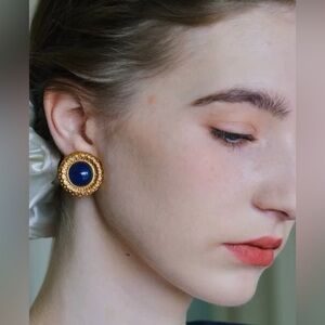 18K Gold Plated Blue Stone Vintage Earrings